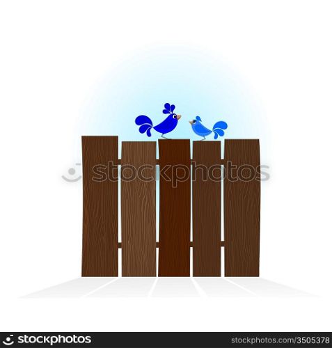 Vector illustration of blue bird on a wooden fence