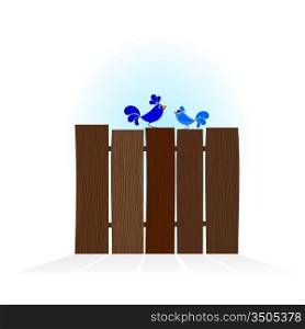 Vector illustration of blue bird on a wooden fence
