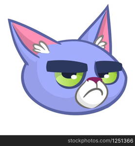 Vector illustration of blue cat head cartoon style. Grumpy cat cartoon icon