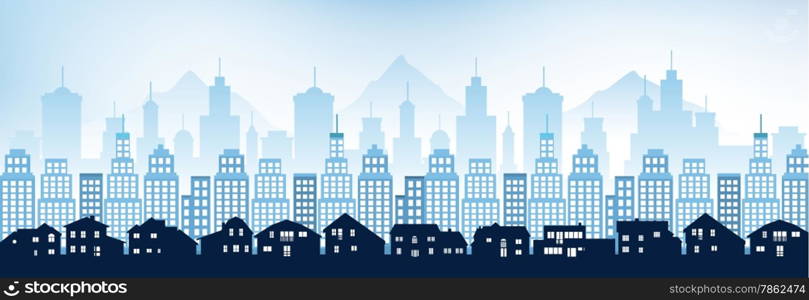 Vector illustration of blue cityscape