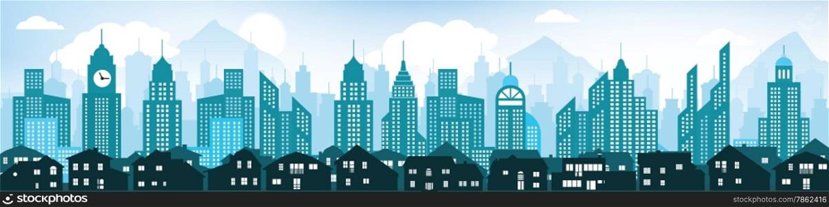 Vector illustration of blue cityscape background