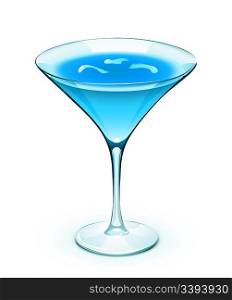 Vector illustration of blue cocktail in a sparkling glass with cubes of ice