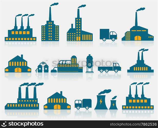 Vector illustration of blue factory icons