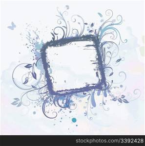 Vector illustration of blue Grunge styled Floral Decorative frame