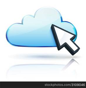 Vector illustration of blue internet cloud icon with arrow cursor