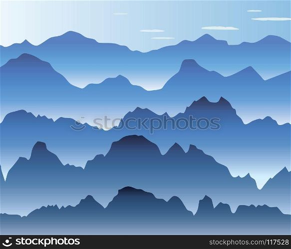 vector illustration of blue morning mist in the mountains