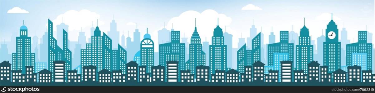Vector illustration of blue simple city view