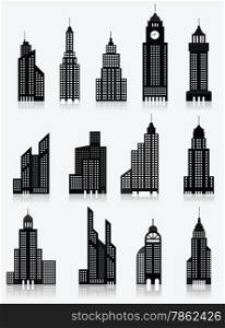 Vector illustration of blue skyscrappers (modern buildings)
