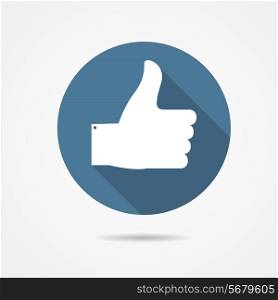 Vector Illustration of Blue Thumb Up Icon with Long Shadow EPS10