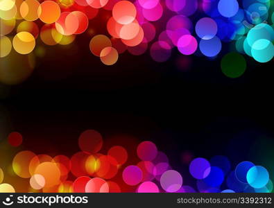 Vector illustration of blurred neon disco light dots pattern on dark background