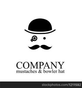 Vector illustration of bowler, mustaches and monocle. Englishman with hat
