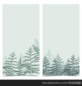 Vector illustration of bracken. Natural background, invitation card template with branches, leaf decoration. Banner. Natural background with bracken