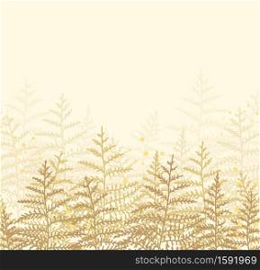 Vector illustration of bracken. Natural background, invitation card template with branches, leaf decoration. Decorative frame. Frame with bracken