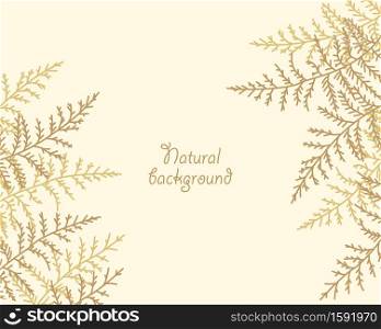 Vector illustration of bracken. Natural background, invitation card template with branches, leaf decoration. Decorative frame