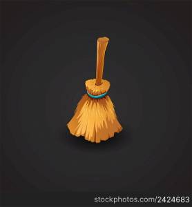 Vector illustration of broom over black background. Witch, cleanup, housework. Halloween concept. Can be used for topics like holiday, cleaning, housekeeping