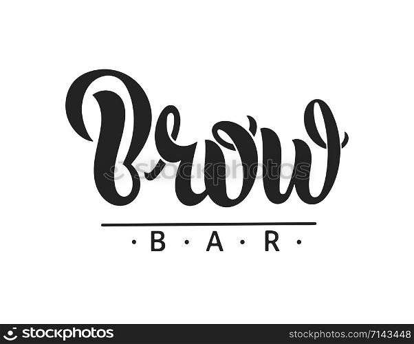 Vector illustration of Brow Bar text for logo design. Hand drawn calligraphy, lettering, typography for business card, banners, badge, tags and ads.