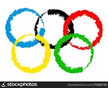 Vector illustration of brush painted olympic rings over white background