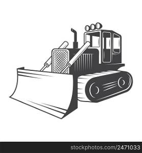 Vector illustration of bulldozer. Black and white