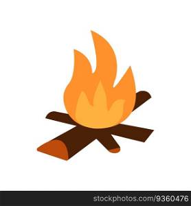 Vector illustration of burning bonfire with wood on white background. Burning bonfire with wood on white background