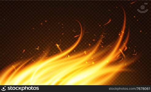 Vector illustration of burning fire flame on black background. Realistic blaze. illustration of burning fire flame on black background