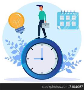 Vector illustration of business concept, business people with clock on white background, express service, time management concept, quick reaction.