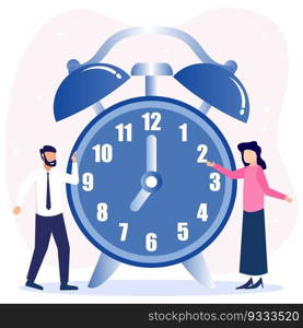 Vector illustration of business concept, business people with clock on white background, express service, time management concept, quick reaction.