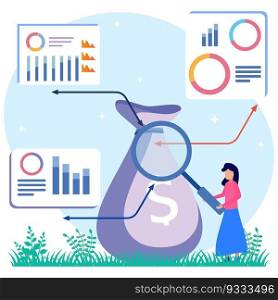 Vector illustration of business concept, businessman getting a lot of business profits. fast economic growth, jobs, successful business. Business revenue analysis.