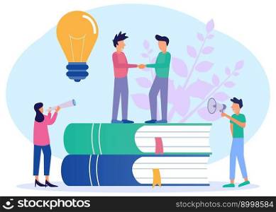 Vector illustration of business concept, partnership concept, party agreement, handshake, teamwork full of ideas and benefits witnessed by employees.