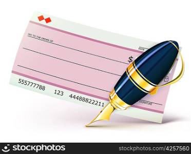 Vector illustration of business concept with bank check and elegant fountain pen