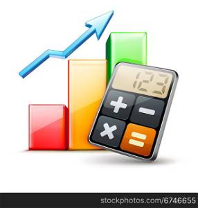 Vector illustration of business concept with calculator icon and finance graph
