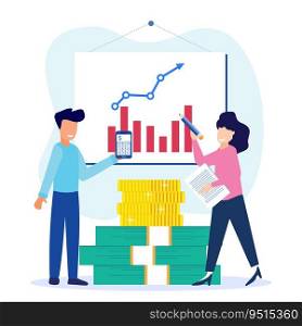 Vector illustration of business concepts, business people with bookkeeping, accounting and auditing developments.