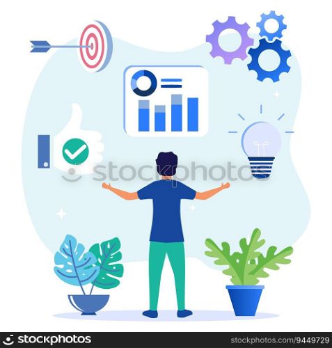 Vector illustration of business skills skills and competencies for performance. Morale of work and education level with work experience and quality training knowledge.