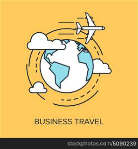 Vector illustration of business travel flat line design concept.