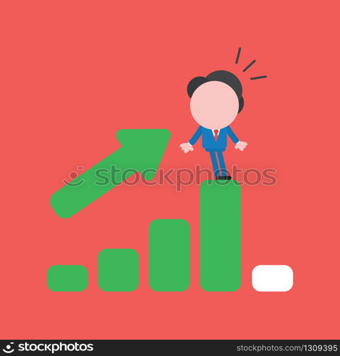 Vector illustration of businessman character being shocked on sales bar chart icon moving up and down.