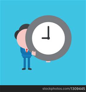 Vector illustration of businessman character holding clock time icon.