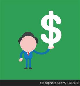 Vector illustration of businessman character holding dollar.