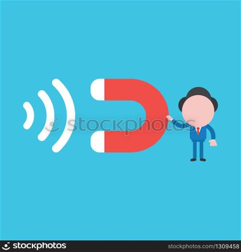 Vector illustration of businessman character holding magnet and attracting.