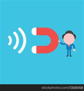 Vector illustration of businessman character holding magnet and attracting.