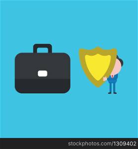 Vector illustration of businessman character holding shield guard with briefcase.