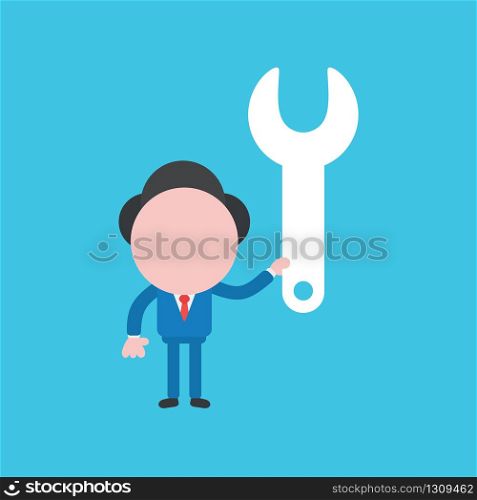 Vector illustration of businessman character holding spanner.