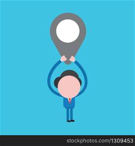 Vector illustration of businessman character holding up map pointer.