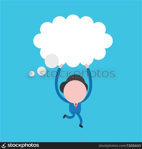 Vector illustration of businessman character running and holding up thought bubble.