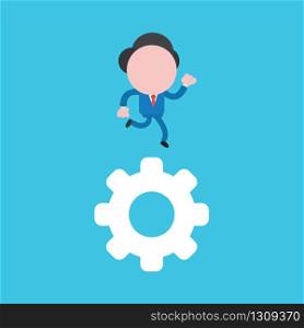 Vector illustration of businessman character running on gear icon.
