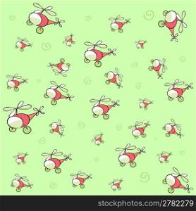 Vector illustration of Cartoon background with a lot of cute little helicopters