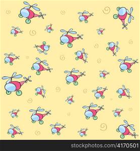 Vector illustration of Cartoon background with a lot of cute little helicopters
