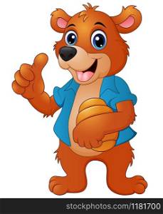 Vector illustration of Cartoon bear holding honeycomb