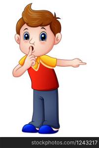 Vector illustration of Cartoon boy gesturing for a silence