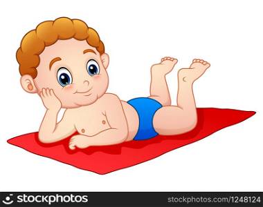 Vector illustration of Cartoon boy lying on the mat