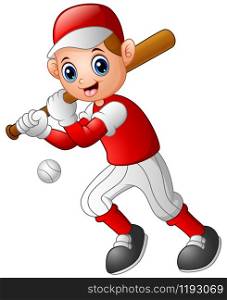 Vector illustration of Cartoon boy playing baseball