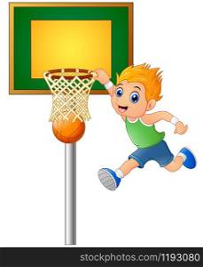 Vector illustration of Cartoon boy playing basketball